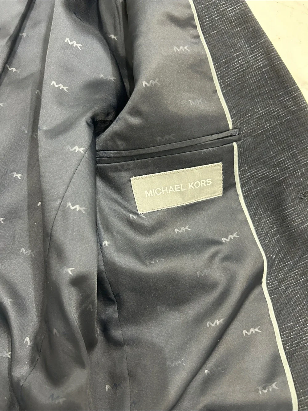 Michael Kors Navy Plaid Single-Button Boys Blazer